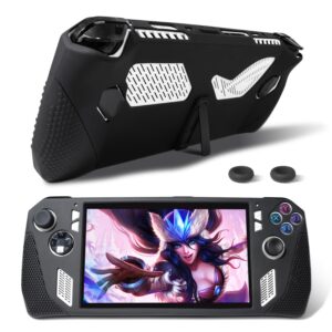 optoslon silicone case with kickstand compitable with asus rog ally gaming handheld, protective cover skin shock-absorption and anti-scratch with 2 thumb grips