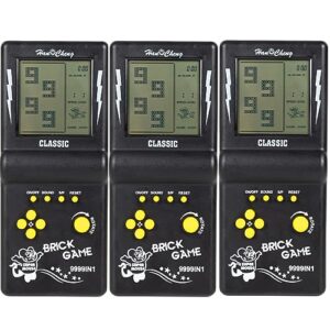 desyeryamimi 3 pcs black handheld brick game console,3.5-inch large screen back to school handheld building block tank racing electronic game,build in 23 classic games for adults or kids (3 pcs tetri)