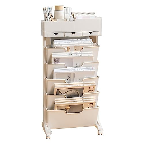 WOCFPLOHTD6 Tier Rolling Cart,Open Bookcase and Bookshelf,mobile bookshelf with wheels 3 Drawer,Storage Shelving Display Shelves,Narrow Rolling Storage Cart for Living Room, Bedroom, Kitchen