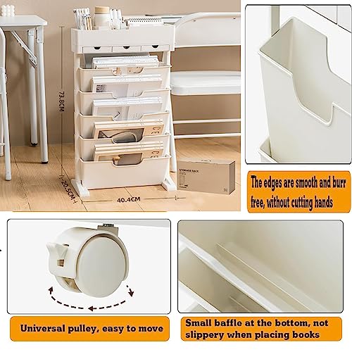 WOCFPLOHTD6 Tier Rolling Cart,Open Bookcase and Bookshelf,mobile bookshelf with wheels 3 Drawer,Storage Shelving Display Shelves,Narrow Rolling Storage Cart for Living Room, Bedroom, Kitchen