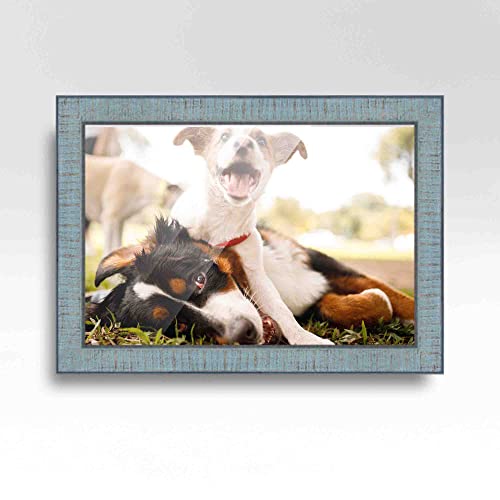 9x25 Frame Blue Scuffed Distressed Solid Wood Picture Frame Width 1.5 Inches | Interior Frame Depth 0.5 Inches | Sonoma Blue Distressed Photo Frame Complete with UV Acrylic, Foam Board Backing &