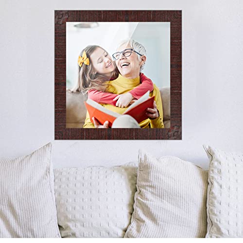 10x10 Brown Mahogany Veneer Real Wood Picture Frame Width 1.5 Inches | Interior Frame Depth 1 Inches | Gibson Mid Century Photo Frame Complete with UV Acrylic, Foam Board Backing & Hanging Hardware