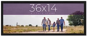 36x14 frame black real wood picture frame width 0.75 inches | interior frame depth 0.5 inches | gun metal traditional photo frame complete with uv acrylic, foam board backing & hanging hardware
