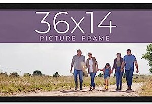 36x14 Frame Black Real Wood Picture Frame Width 0.75 Inches | Interior Frame Depth 0.5 Inches | Gun Metal Traditional Photo Frame Complete with UV Acrylic, Foam Board Backing & Hanging Hardware