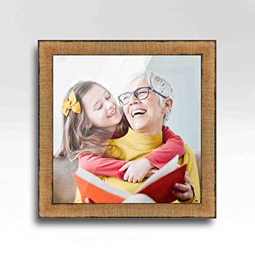 10x10 Frame Gold Rustic Solid Wood Picture Frame Width 1.25 Inches | Interior Frame Depth 0.5 Inches | Rustique Gold Traditional Photo Frame Complete with UV Acrylic, Foam Board Backing & Hanging