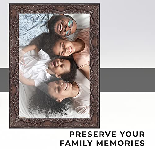 14x18 Frame Brown Rustic Pewter Solid Wood Picture Frame Width 1.75 Inches | Interior Frame Depth 0.5 Inches | Benton Pewter Traditional Photo Frame Complete with UV Acrylic, Foam Board Backing &