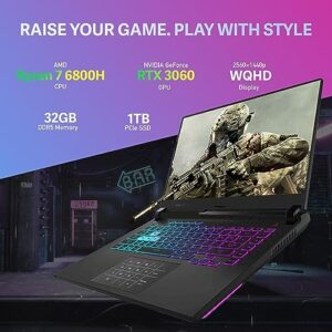 ASUS ROG Strix G15 15.6” WQHD Gaming Laptop, AMD Ryzen7 6800H, NVIDIA GeForce RTX 3060, 32GB DDR5 RAM, 1TB SSD, RGB KB, Wi-Fi 6E, Thermal Grizzly Cooling, VR-Ready, Gray, Win 11 Pro, 32GB USB Card