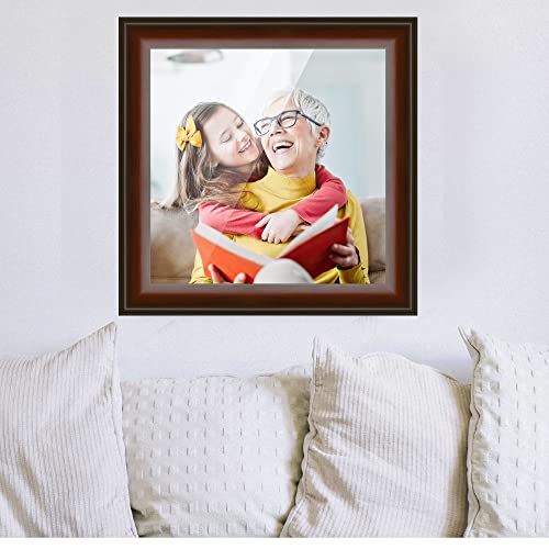 10x10 Rounded Brown Real Wood Picture Frame Width 1.5 Inches | Interior Frame Depth 0.5 Inches | Chaps Modern Photo Frame Complete with UV Acrylic, Foam Board Backing & Hanging Hardware