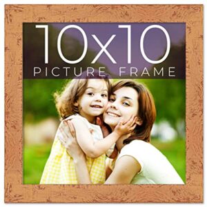 10x10 frame beige real wood picture frame width 1.25 inches | interior frame depth 0.5 inches | mastic distressed photo frame complete with uv acrylic, foam board backing & hanging hardware