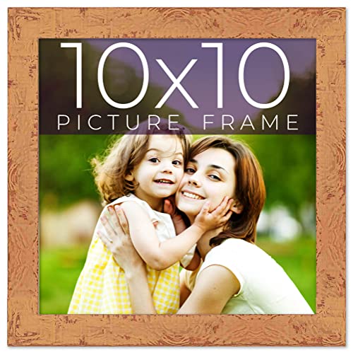 10x10 Frame Beige Real Wood Picture Frame Width 1.25 Inches | Interior Frame Depth 0.5 Inches | Mastic Distressed Photo Frame Complete with UV Acrylic, Foam Board Backing & Hanging Hardware