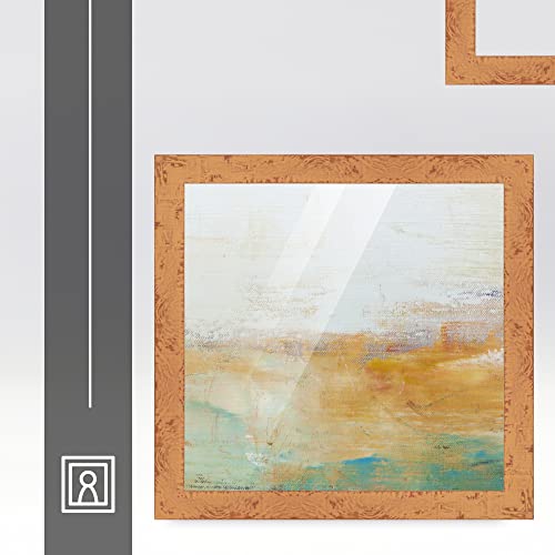 10x10 Frame Beige Real Wood Picture Frame Width 1.25 Inches | Interior Frame Depth 0.5 Inches | Mastic Distressed Photo Frame Complete with UV Acrylic, Foam Board Backing & Hanging Hardware