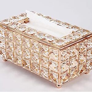 Handmade Square Crystal Tissue Box Tray 200pc Paper Towel Storage, Silver Rectangle Cover Luxury Toilet Holder for on Bathroom Vanity/Countertop/Bedroom Dresser/Night Stand/Desk/Table Rectan (Gold)