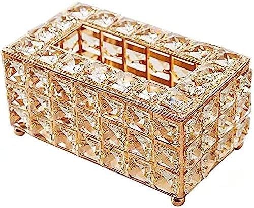 Handmade Square Crystal Tissue Box Tray 200pc Paper Towel Storage, Silver Rectangle Cover Luxury Toilet Holder for on Bathroom Vanity/Countertop/Bedroom Dresser/Night Stand/Desk/Table Rectan (Gold)