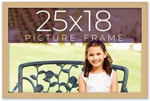 25x18 frame beige real wood picture frame width 0.75 inches | interior frame depth 0.5 inches | natural traditional photo frame complete with uv acrylic, foam board backing & hanging hardware