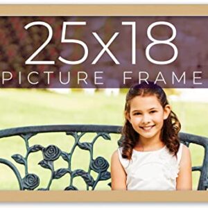 25x18 Frame Beige Real Wood Picture Frame Width 0.75 Inches | Interior Frame Depth 0.5 Inches | Natural Traditional Photo Frame Complete with UV Acrylic, Foam Board Backing & Hanging Hardware