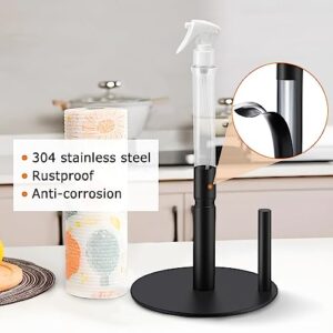 Paper Towel Holder with Spray Bottle, Stainless Steel Countertop Paper Towel Holder, Standing Paper Towel Roll Holder for Kitchen Bathroom, Non Slip Paper Towel Roll Holder