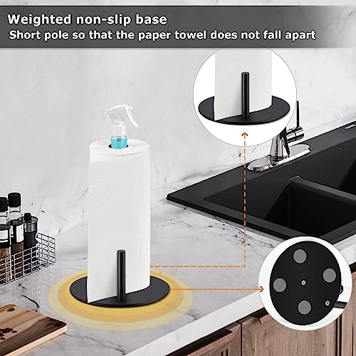 Paper Towel Holder with Spray Bottle, Stainless Steel Countertop Paper Towel Holder, Standing Paper Towel Roll Holder for Kitchen Bathroom, Non Slip Paper Towel Roll Holder