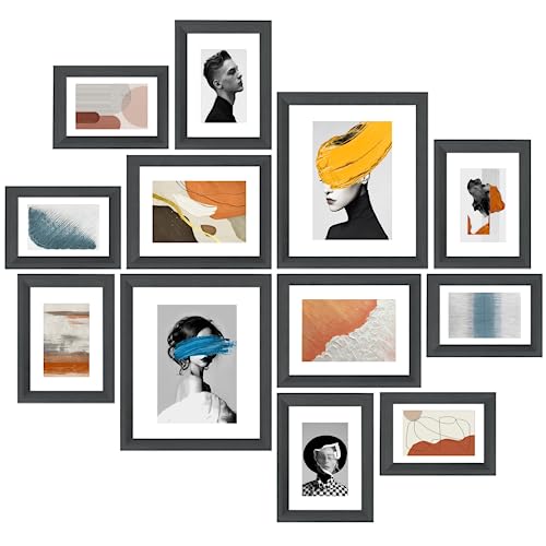 Vannesse Black Picture Frames Collage Wall Decor Set,12 Pack Gallery Wall Photo Frame Set with Four 4×6, Four 5×7,Two 6×8,Two 8×10 Solid Wood Picture Frames for Wall Hanging and Tabletop Display (12pack(Black))