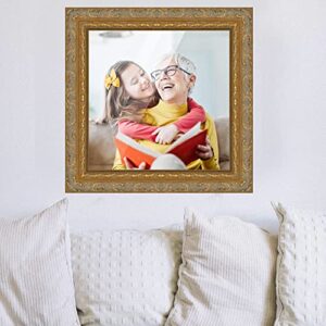 10x10 Frame Gold Real Wood Picture Frame Width 2 Inches | Interior Frame Depth 0.5 Inches | Firman Traditional Photo Frame Complete with UV Acrylic, Foam Board Backing & Hanging Hardware
