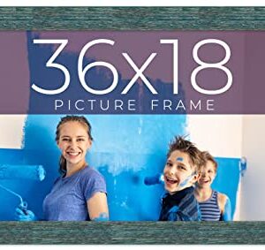 36x18 Frame Blue Real Wood Picture Frame Width 1.25 Inches | Interior Frame Depth 0.5 Inches | Gustav Blue Distressed Photo Frame Complete with UV Acrylic, Foam Board Backing & Hanging Hardware