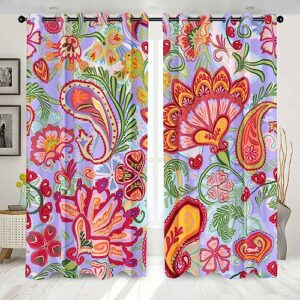 Pamime Shower Curtain Rod Holder Paisley Ethnic Pattern with Floral Red Orange Green Shower Curtain Rod Holder 52" W X 84" L Panels of 2