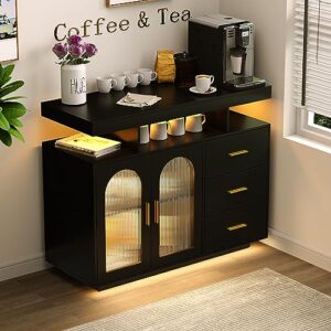 hwb rgb led coffee bar cabinet, kitchen storage cabinet & sideboard buffet cabinets wood coffee bar table with shelf capacity for dinning room,living room,kitchen(black)