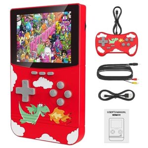 handheld game console, retro video game with 500 classic fc games,3 inch screen & 1000mah rechargeable battery portable mini game console support tv connection & 2 players for kids adults (red)