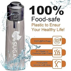 DEVINK Sports Air Water Bottle Starter up Set Drinking Bottles,650ML Fruit Fragrance Water Bottle,with pods 0 Sugar Water Cup,for Gym and Outdoor Gift,Black-with 4 Pods and brush