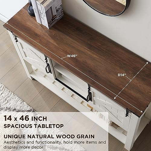 OKD Entryway Table with Sliding Barn Doors, 46" Farmhouse Console Table with Storage Shelf, Rustic Sofa Table Behind Couch, Entry Table for Hallway, Entry Way, Living Room, Foyer, Antique White