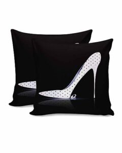 2 packs decorative cotton throw pillow covers, black white dots high heels 18 x 18 inch square reversible soft cushion case for couch bedroom sofa living room chair car