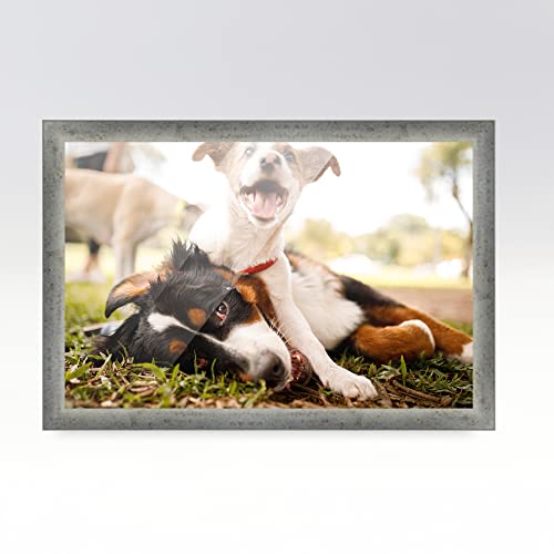 21x28 Frame Silver Real Wood Picture Frame Width 1 Inches | Interior Frame Depth 0.25 Inches | Knight Modern Photo Frame Complete with UV Acrylic, Foam Board Backing & Hanging Hardware