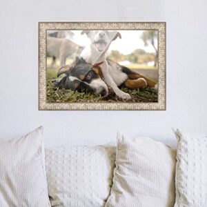 20x28 Frame White Real Wood Picture Frame Width 1.5 Inches | Interior Frame Depth 0.5 Inches | Aurora White Ornate Photo Frame Complete with UV Acrylic, Foam Board Backing & Hanging Hardware