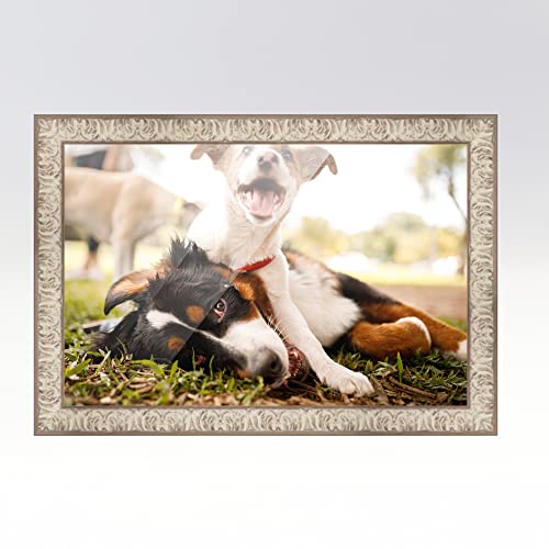 20x28 Frame White Real Wood Picture Frame Width 1.5 Inches | Interior Frame Depth 0.5 Inches | Aurora White Ornate Photo Frame Complete with UV Acrylic, Foam Board Backing & Hanging Hardware