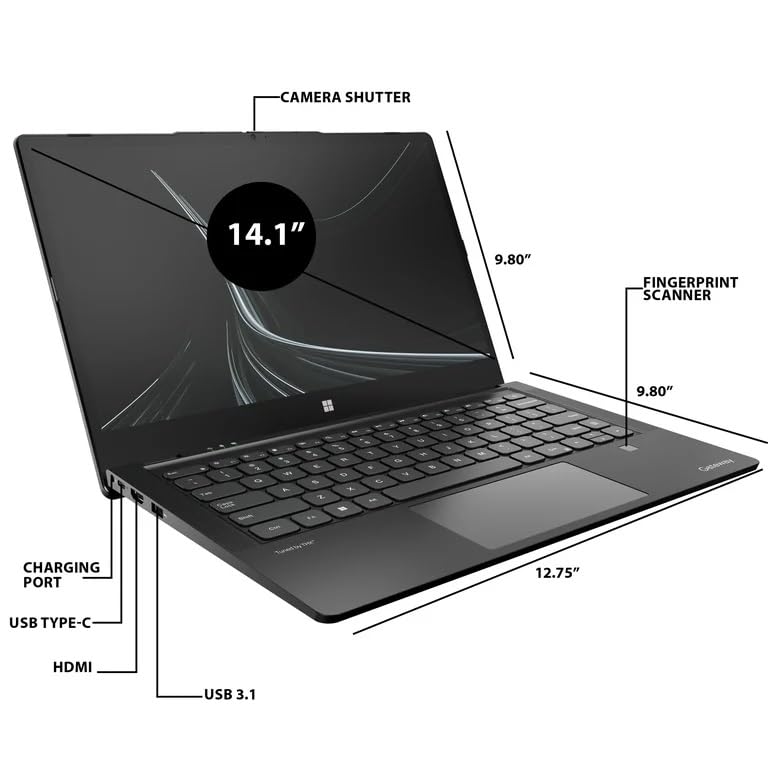 Gateway Touchscreen 14.1" FHD Laptop in Metallic Black Intel Core i7-1255U 10-Core up to 4.7 Processor 8GB DDR4 RAM 512GB SSD HDMI Wi-Fi Win 11 iSlik Pen (GW714 - Renewed)