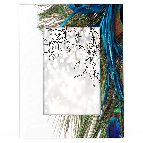 Peacock Feather 8x10 Picture Frame, Boho Wooden Photo Frame for Wall Mounting or Tabletop Living Room Bedroom Home Decor