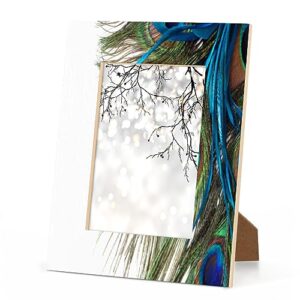 Peacock Feather 8x10 Picture Frame, Boho Wooden Photo Frame for Wall Mounting or Tabletop Living Room Bedroom Home Decor