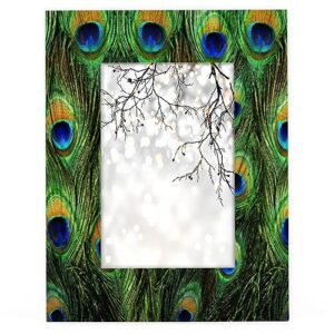 peacock feather 8x10 picture frame, peacock feather wooden photo frame for wall mounting or tabletop living room bedroom home decor