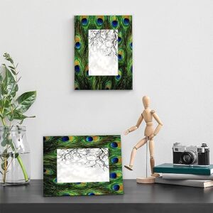 Peacock Feather 8x10 Picture Frame, Peacock Feather Wooden Photo Frame for Wall Mounting or Tabletop Living Room Bedroom Home Decor