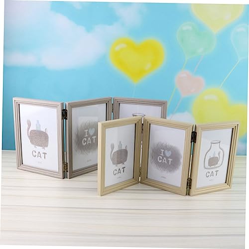 IMIKEYA 1pc Triple Folding Photo Frame Tabletop Picture Frame Wooden Folding Picture Frame wood picture frame wooden frames photo wall collage artistic picture frame office Vertical Gift