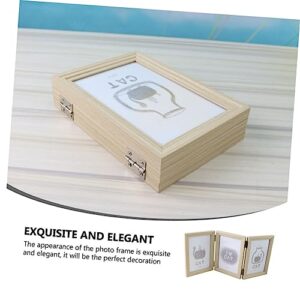 IMIKEYA 1pc Triple Folding Photo Frame Tabletop Picture Frame Wooden Folding Picture Frame wood picture frame wooden frames photo wall collage artistic picture frame office Vertical Gift