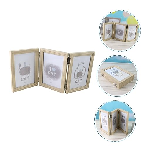 IMIKEYA 1pc Triple Folding Photo Frame Tabletop Picture Frame Wooden Folding Picture Frame wood picture frame wooden frames photo wall collage artistic picture frame office Vertical Gift