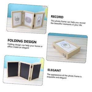 IMIKEYA 1pc Triple Folding Photo Frame Tabletop Picture Frame Wooden Folding Picture Frame wood picture frame wooden frames photo wall collage artistic picture frame office Vertical Gift