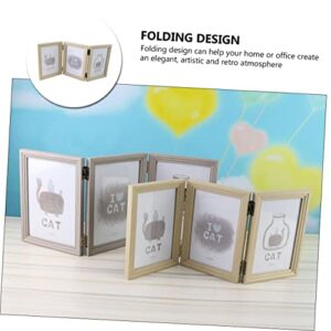 IMIKEYA 1pc Triple Folding Photo Frame Tabletop Picture Frame Wooden Folding Picture Frame wood picture frame wooden frames photo wall collage artistic picture frame office Vertical Gift