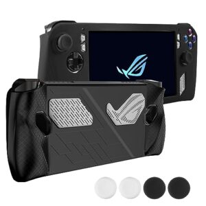 yebowe silicone protective case for rog ally, handheld game console protector cover skin with 4 thumb grips caps soft non-slip flexible shockproof rog ally accessories 2023, black