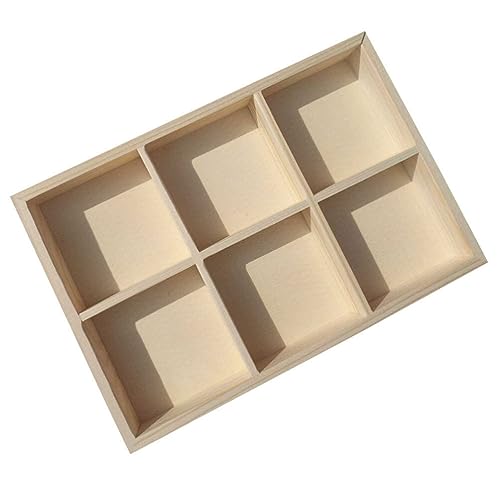 Alipis Wood Storage Case Wooden Drawer Organizer 6 Grid Divider Storage Box Underwear Socks Organizer Tray Closet Cabinet Storage Holder for Crafts Crayon Jewelry Pigment Compartment Case