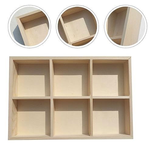 Alipis Wood Storage Case Wooden Drawer Organizer 6 Grid Divider Storage Box Underwear Socks Organizer Tray Closet Cabinet Storage Holder for Crafts Crayon Jewelry Pigment Compartment Case