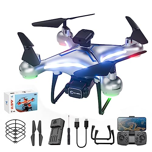 Drone With 4k Dual Hd Camera, Optical Positioning, Remote Control Toys Gifts For Boys And Girls With Altitude Hold Headless Mode Start Speed, One Touch Landing Obstacle Avoidance Speed Adjustment (Gray)