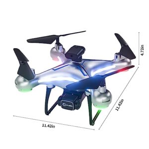 Drone With 4k Dual Hd Camera, Optical Positioning, Remote Control Toys Gifts For Boys And Girls With Altitude Hold Headless Mode Start Speed, One Touch Landing Obstacle Avoidance Speed Adjustment (Gray)