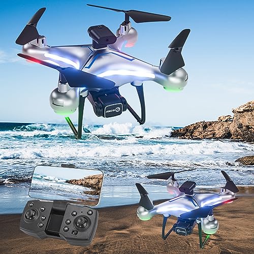 Drone With 4k Dual Hd Camera, Optical Positioning, Remote Control Toys Gifts For Boys And Girls With Altitude Hold Headless Mode Start Speed, One Touch Landing Obstacle Avoidance Speed Adjustment (Gray)