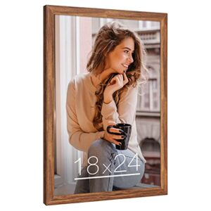 18x24 wood frame brown, rustic natural woodgrain 24x18in poster picture frame, distressed brown 18 x 24inch gallery wall photo frame with hd plexiglass, horizontal vertical wall mounting display 1pcs